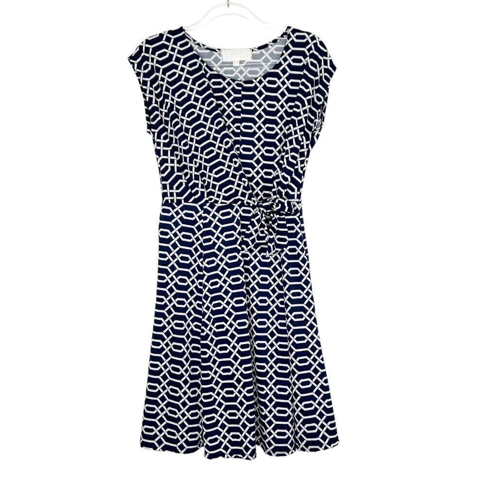 Superfoxx Faux Wrap Jersey‎ Dress Womens Size Small Navy Geometric